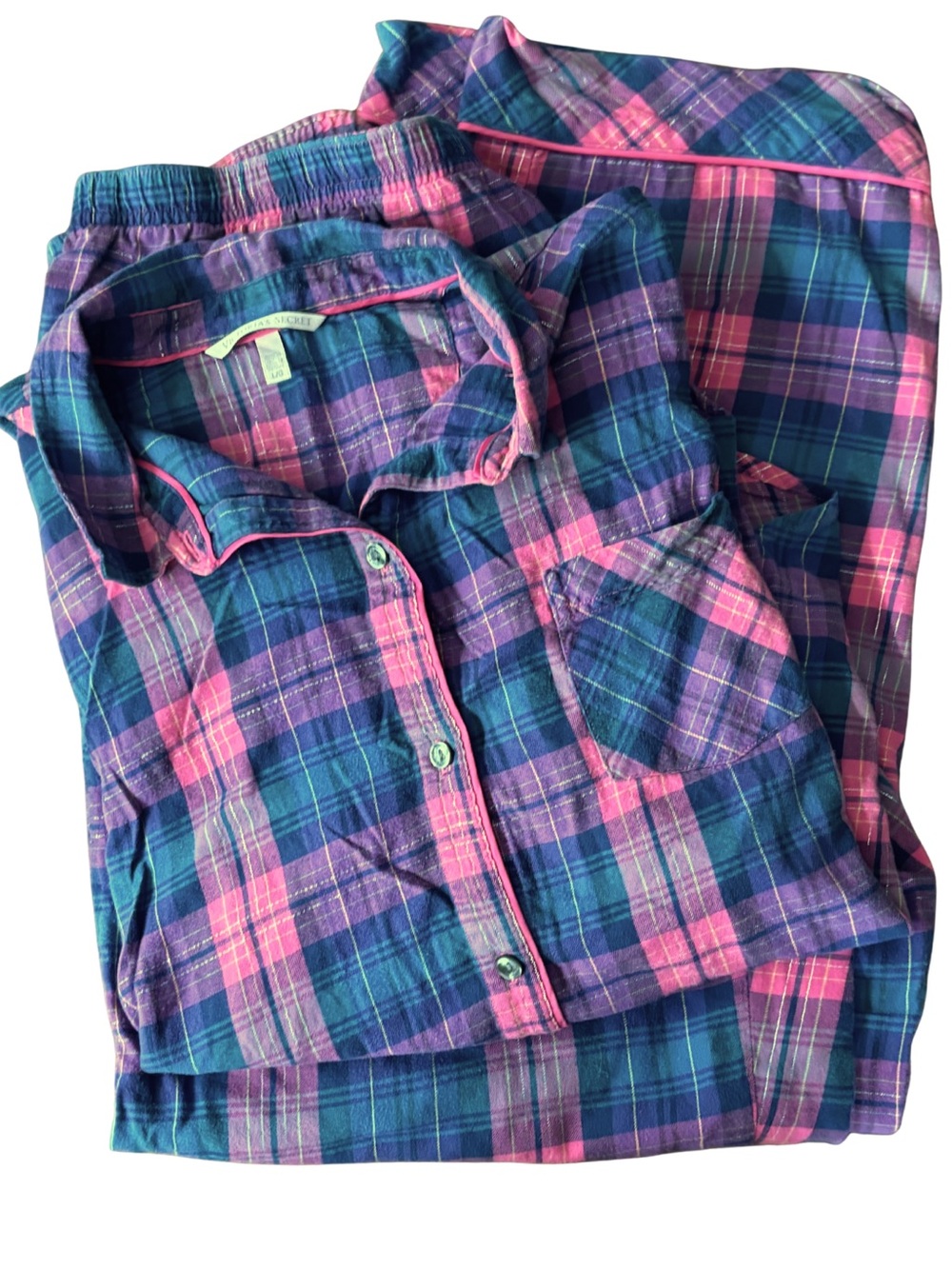 Victoria’s Secret L Plaid Flannel Pajama Set Button Up Shirt Pants